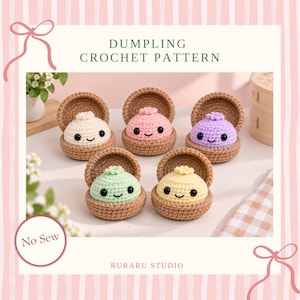 Dumpling-virkmönster och ångkokarhandledning, viral dumpling-plysch utan sömnad, amigurumi-matmönster för nybörjare, kawaii-virkning, PDF-mönster