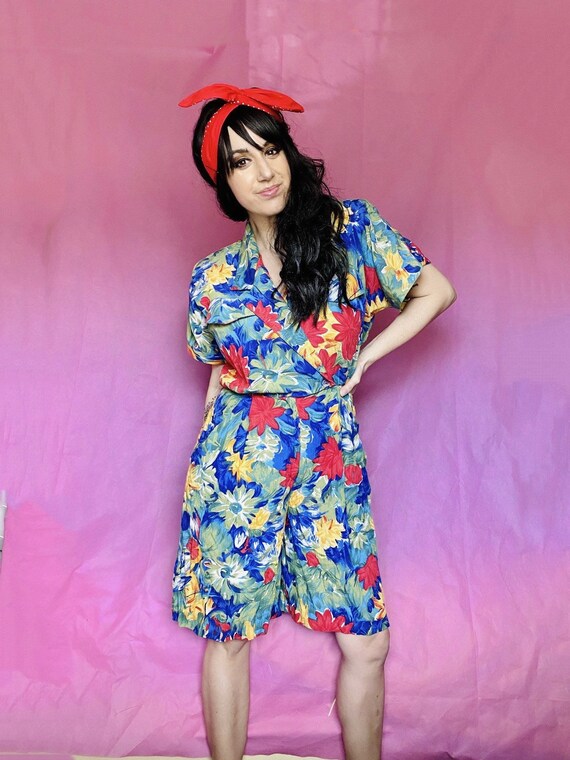 80s Tropical Rainbow Floral Romper - image 2