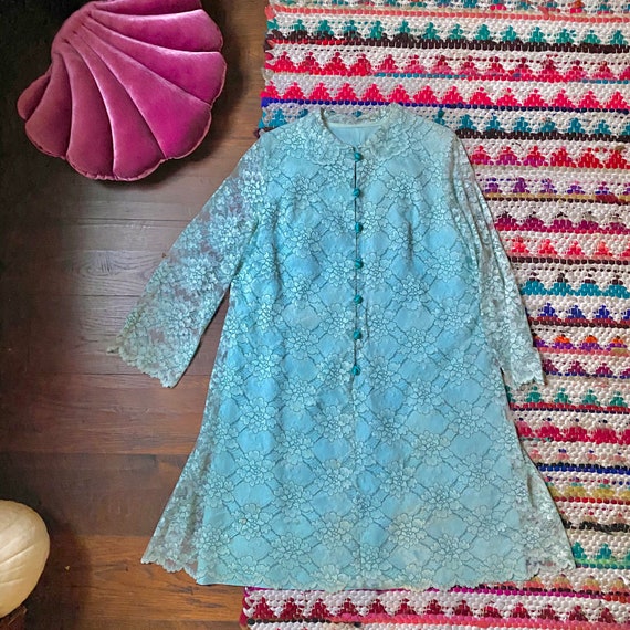 60s Blue Lace Babydoll Dress / Tent Dress / Mini D