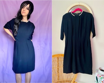 60s Black Sheath Dress / Black Cocktail Dress / Diamond Collar