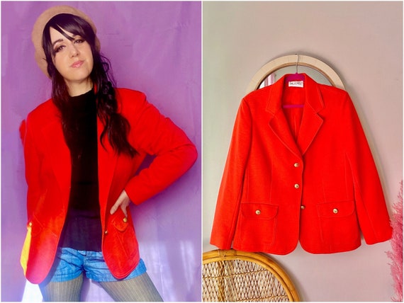 60s Orange Red Mod Butté Knit Blazer - image 1