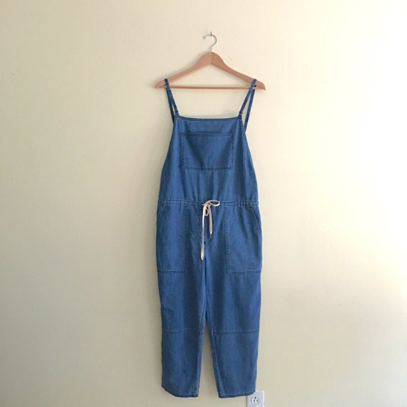 Vintage Denim Drawstring Overalls // Cropped Jean… - image 3