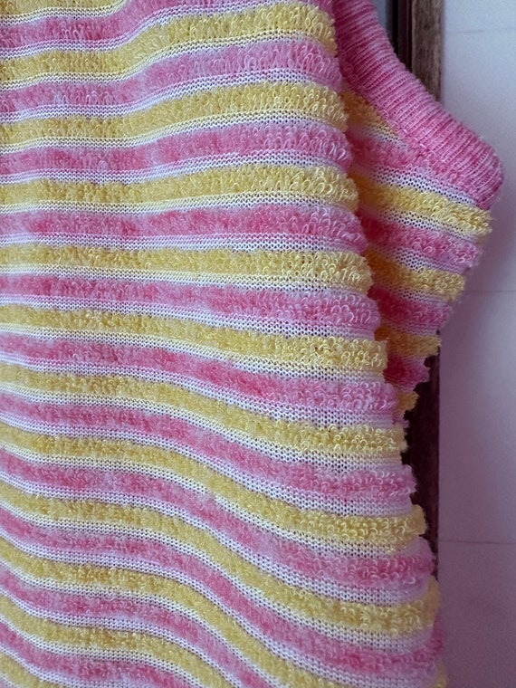 70s Pink & Yellow Terry Striped Rollerwave Tank T… - image 4