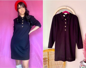 80s Does 60s Black Collar Mini Shift Dress // LBD // Shirt Dress // Henry Lee