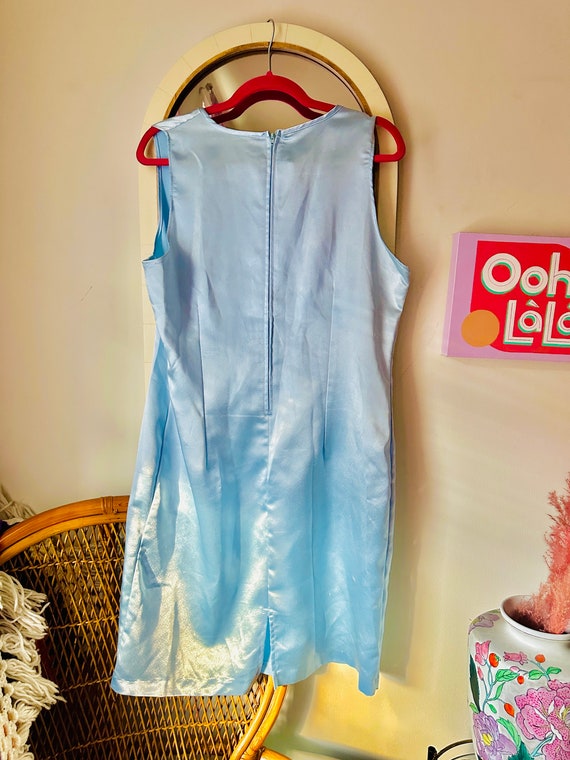 Late 90s / Y2k Ice Blue Satin Shift Dress / 1x - image 4