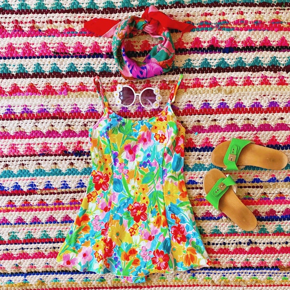 70s 80s Beach House by Gabar Rainbow Floral Swim D