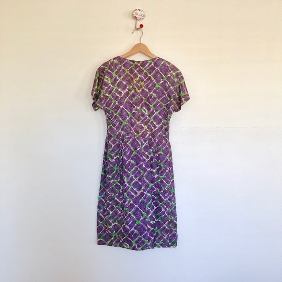 50s 60s Green and Purple Abstract Print Wiggle Dr… - image 6