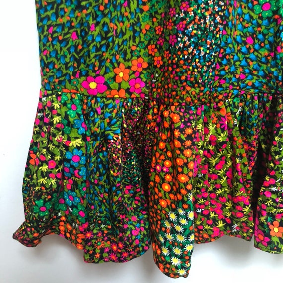 Vintage 60s 70s Rainbow Floral Maxi Skirt / Pom P… - image 4