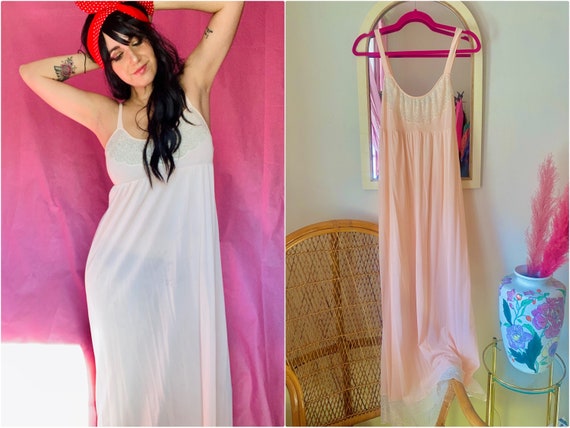 70s Peach Pink Babydoll Night Dress / Night Gown - image 1