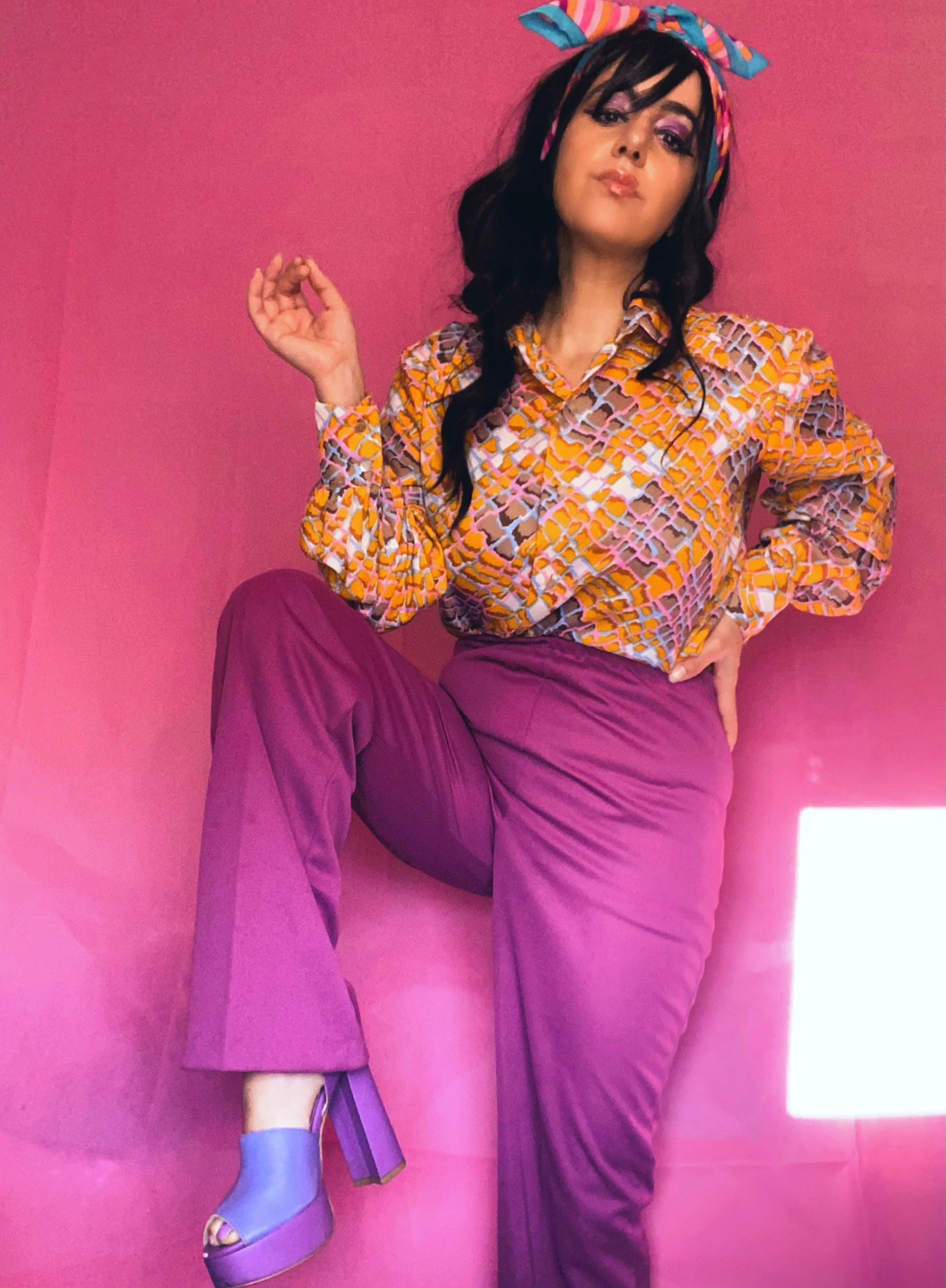 70s High Waisted Straight Leg Orchid Purple Pants