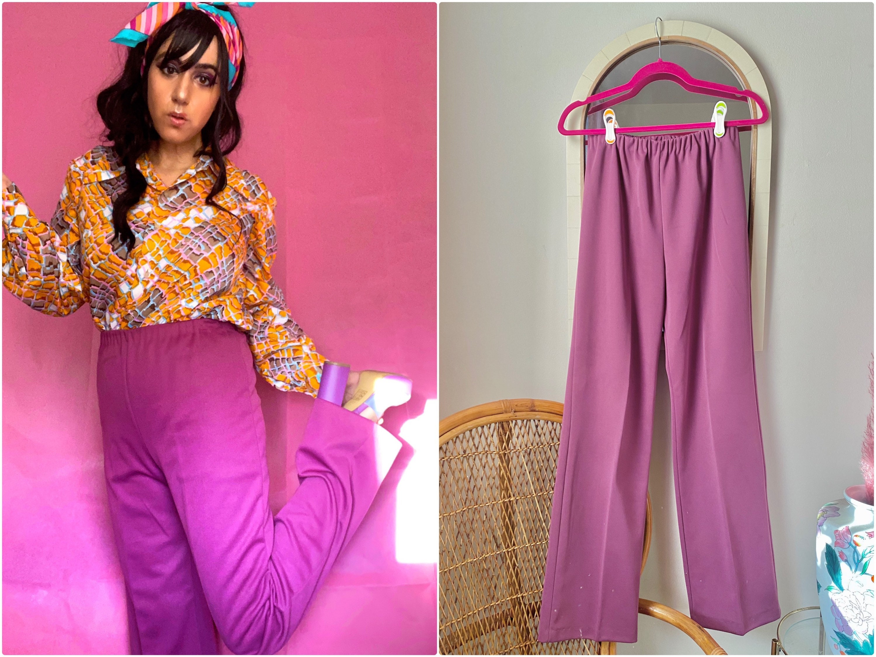 70s High Waisted Straight Leg Orchid Purple Pants