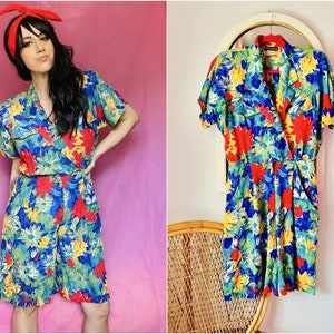 80s Tropical Rainbow Floral Romper image 1