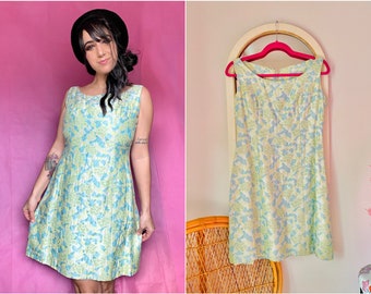 60s Watercolor Print Floral Dress // Fit & Flare Princess Seam Party Dress