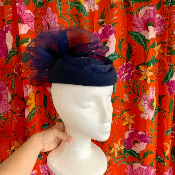 60s Navy Blue Pillbox Hat