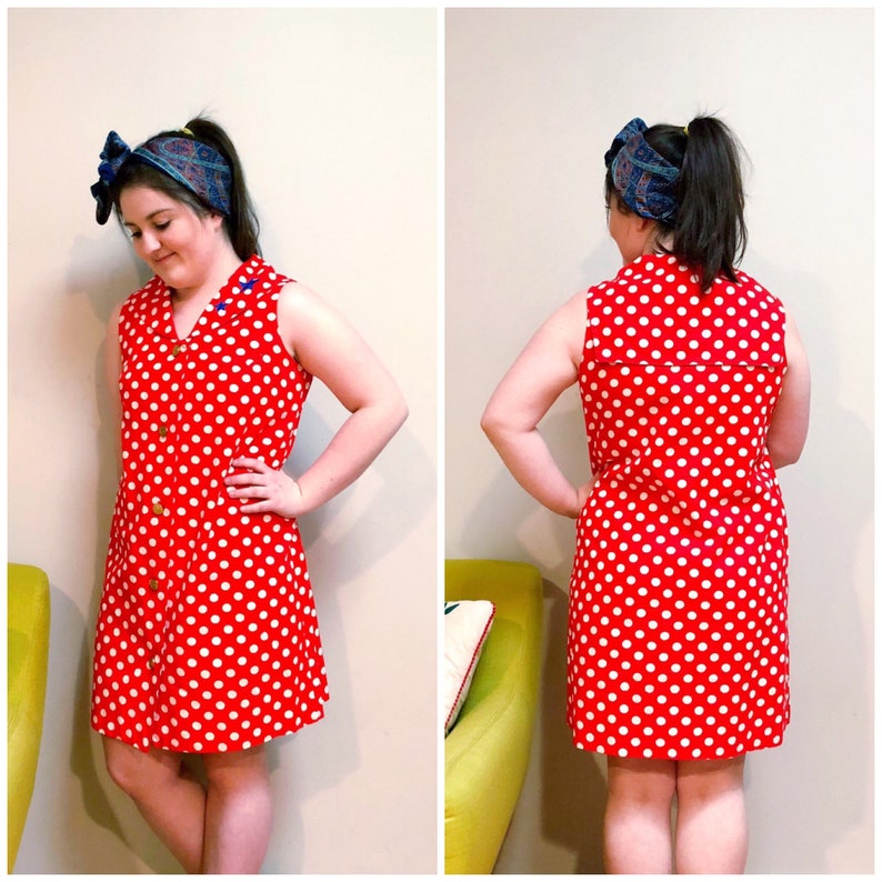 vintage red dress with white polka dots