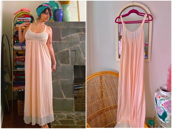 70s Peach Pink Babydoll Night Dress / Night Gown - image 2