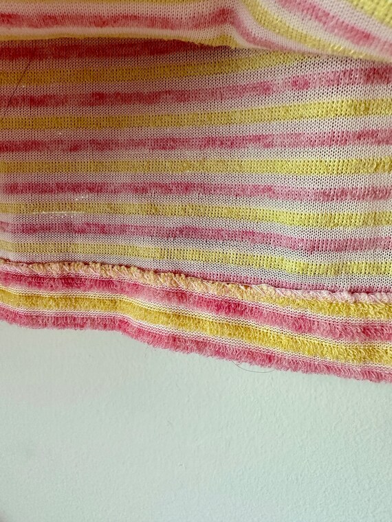 70s Pink & Yellow Terry Striped Rollerwave Tank T… - image 5