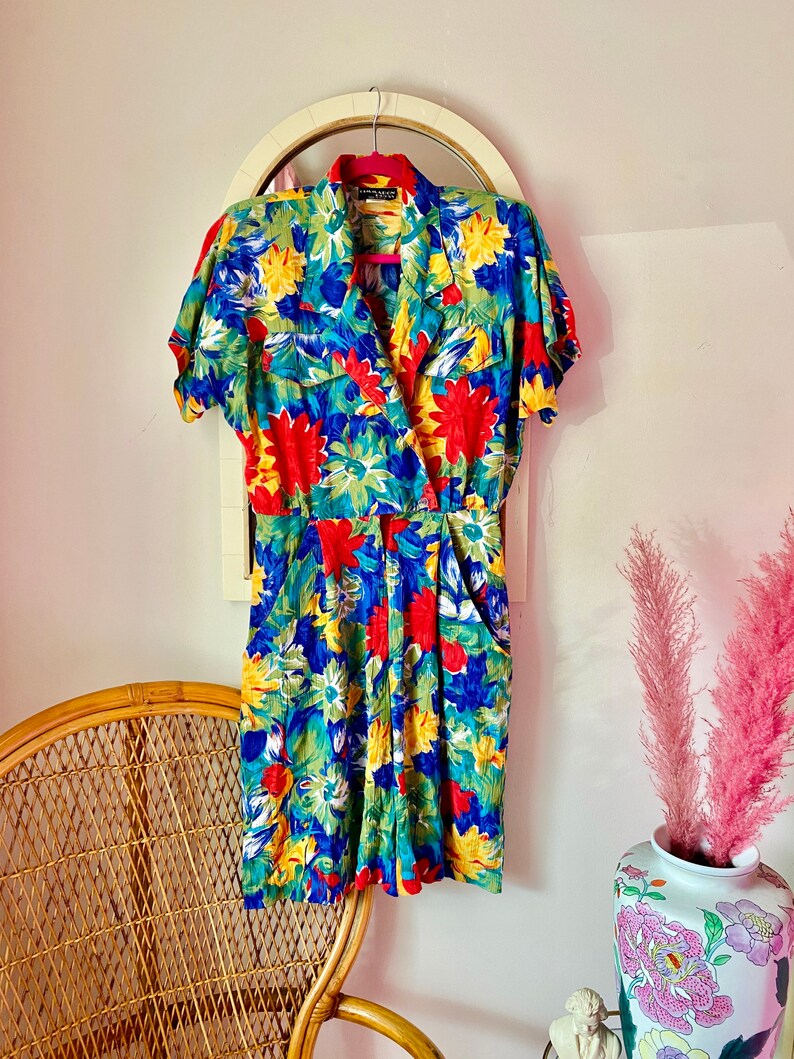 80s Tropical Rainbow Floral Romper image 3