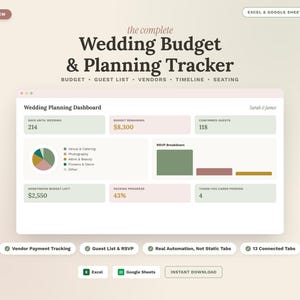 Wedding Budget & Planning Tracker: Excel, Google Sheets (Digital Download)