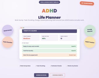 ADHD-levensplanner: spreadsheet voor het vastleggen van ideeën (Excel, Google Sheets, sjabloon), gewoonte- en energietracker