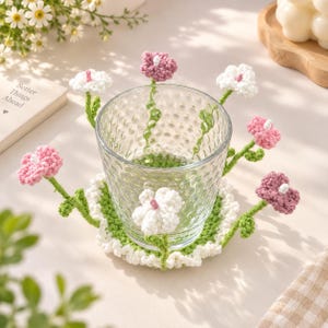 3D Crochet Flower Coaster, Handmade Floral Cup Holder, Cottagecore Table Decor, Cute Botanical Drink Coaster, Unique Gift for Her