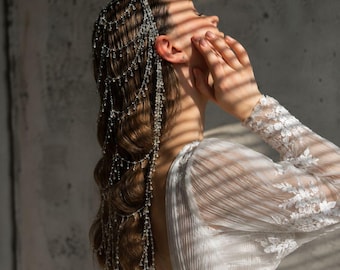 Bridal Head Chain, Rhinestone Wedding Headpiece, Elegant Tassel Hair Jewelry, Minimalist Bridal Headband, Boho Crystal Hair Accessory