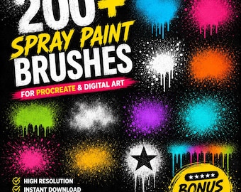 Meer dan 200 spuitverfpenselen voor Procreate | Graffiti-, spatter-, drip- en grungepenselenset | Penselen voor digitale kunst | Direct te downloaden
