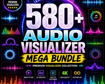 Megabundel met meer dan 580 audio-visualizers: muziekvisualizer, audiospectrum, golfvormanimatie, visualizer voor muziekvideo's, DJ's, podcasts en YouTube.