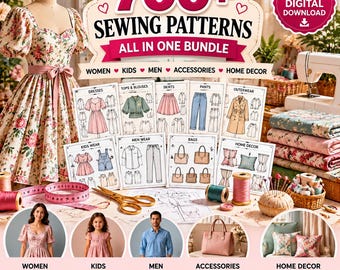 Bundel met meer dan 700 naaipatronen voor dames, kinderen en heren, tassen, woondecoratie, PDF-naaipatronen, direct digitaal te downloaden, geschikt voor beginners