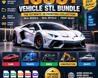 Bundel met meer dan 1000 STL-voertuigen | 3D-printbestanden | Auto's, vrachtwagens, motoren, vliegtuigen, boten en militaire modellen | Klaar om te printen STL-collectie