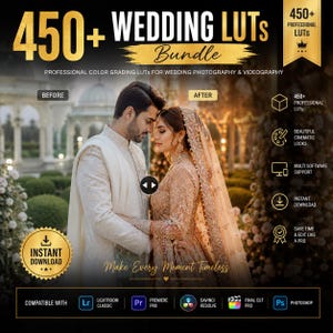 450+ Wedding LUTs Bundle | Cinematic Wedding Color Presets for Premiere Pro, DaVinci Resolve & Final Cut Pro | Professional Film Look