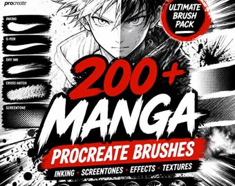 Meer dan 200 Manga Procreate-penselen – Anime- en manga-tekenpenselenpakket, inkt, rastertonen, G-pen, schets, schaduweffecten