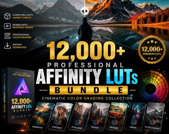 Bundel met meer dan 12.000 professionele Affinity LUT's | Cinematische kleurcorrectie-presets voor foto- en video-editors