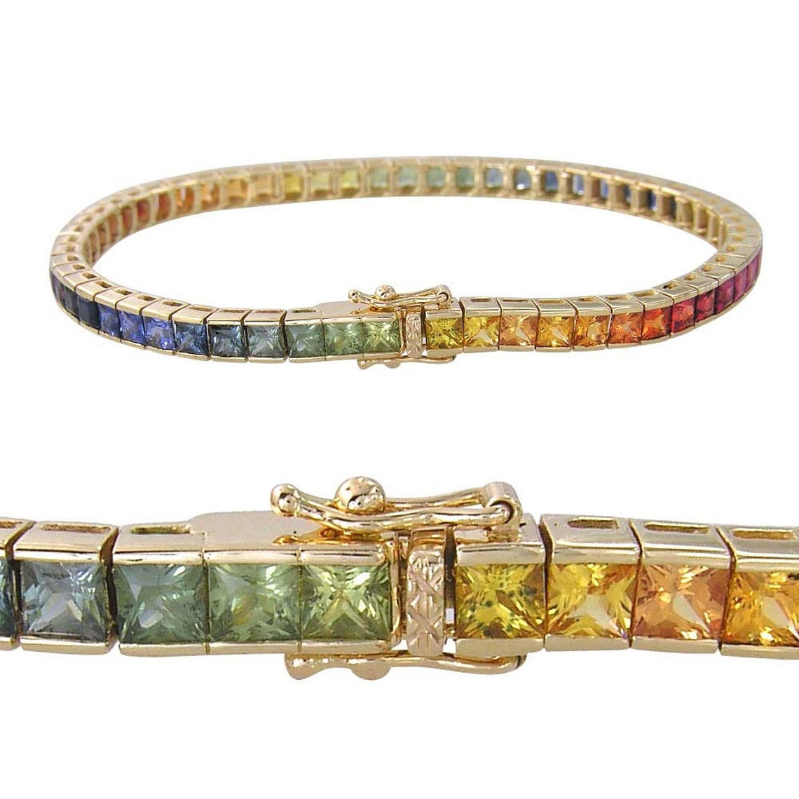 Dainty Rainbow Sapphire Tennis Bracelet 14K Yellow Gold | Etsy
