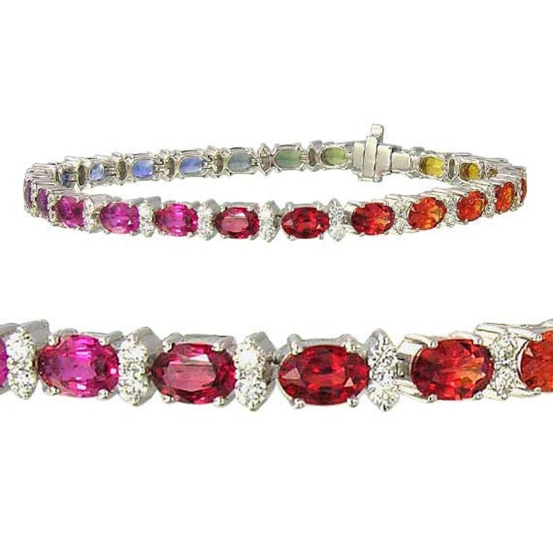 Multicolor Rainbow Sapphire & Diamond 6x4mm Tennis Bracelet Etsy