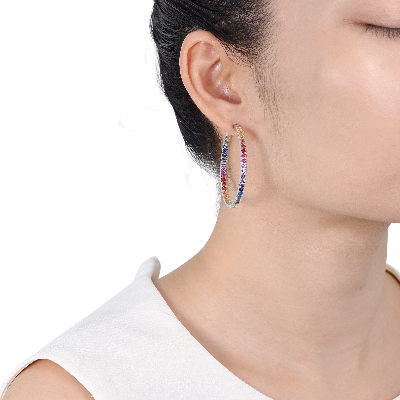 Multicolor Rainbow Sapphire Earrings Hoop Huggie 925 Sterling Etsy