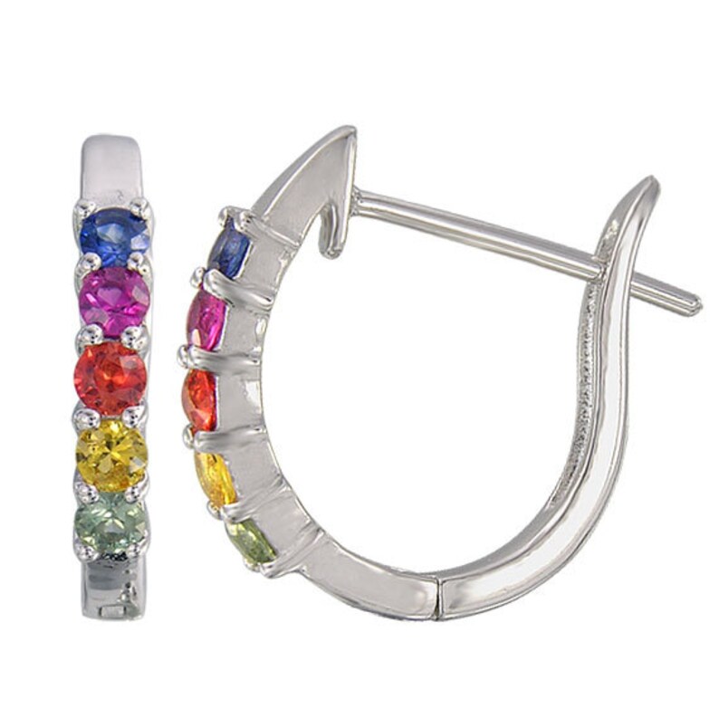 Multicolor Rainbow Sapphire Huggie Earrings Prong Set 925 Etsy