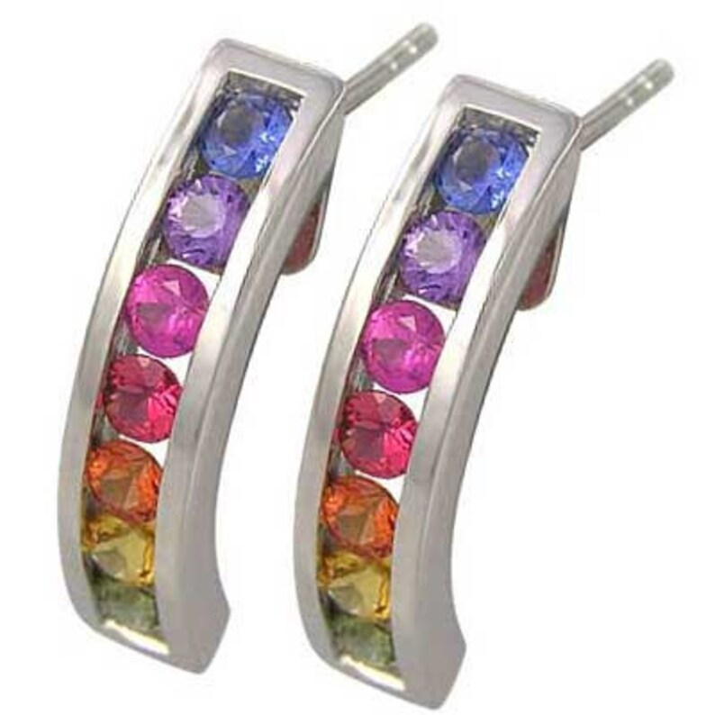 Multicolor Rainbow Sapphire Earrings Hoop Huggie 925 Sterling Etsy