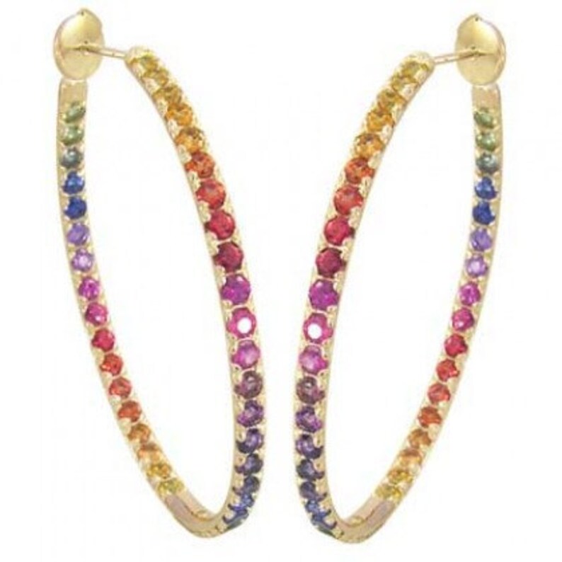 Large Dainty Hoop Earrings Rainbow Sapphire Simple Hoop Etsy