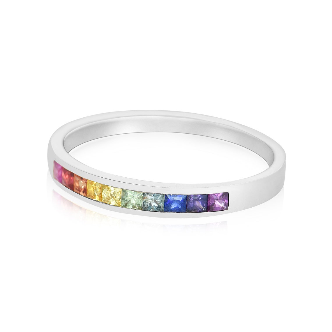 Multi Gemstone Ring Invisible Set Sapphire Rainbow Eternity | Etsy