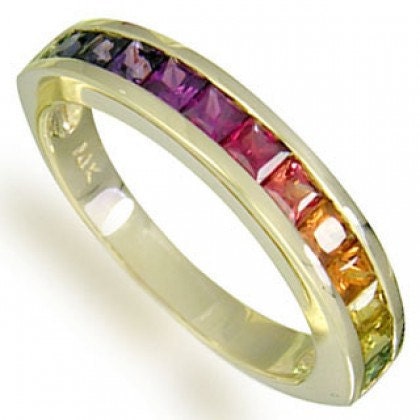 Multicolor Rainbow Sapphire Half Eternity Band Ring 14K Yellow | Etsy