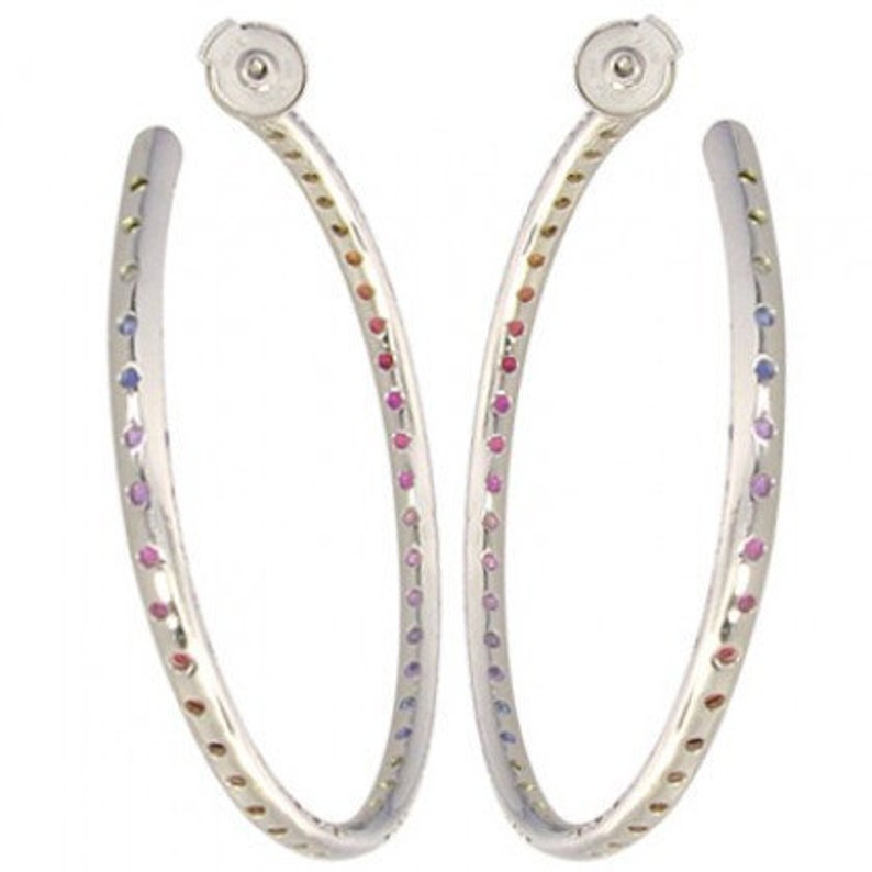 Multicolor Rainbow Sapphire Earrings Hoop Huggie 925 Sterling Etsy