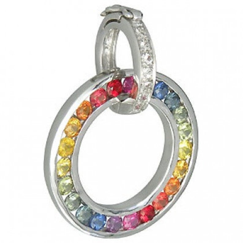 Multicolor Rainbow Sapphire /& Diamond Round Pendant 925 Sterling Silver 938-925 SKU 1.57ct tw
