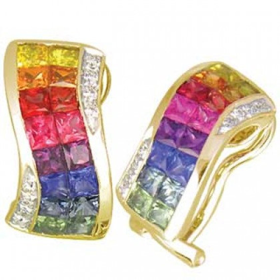 Multicolor Rainbow Sapphire & Diamond Double Row Invisible Set | Etsy