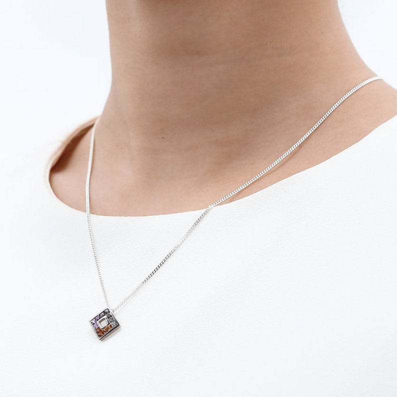 436-14K-Yg Multicolor Rainbow Sapphire Small Square Pendant 14K Yellow Gold SKU 34ct tw