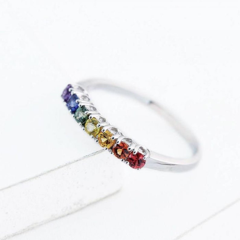 R1918-925 Sterling Silver Ring Rainbow Sapphire 2.5mm SKU