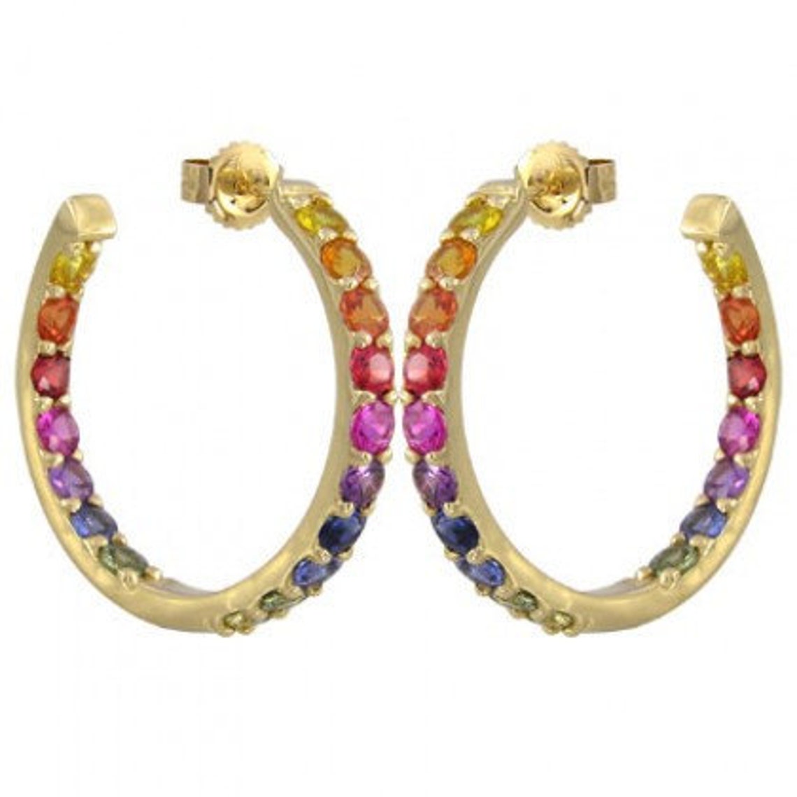 Gold Hoop Earrings Ombre Sapphire Rainbow Earring Multicolor | Etsy