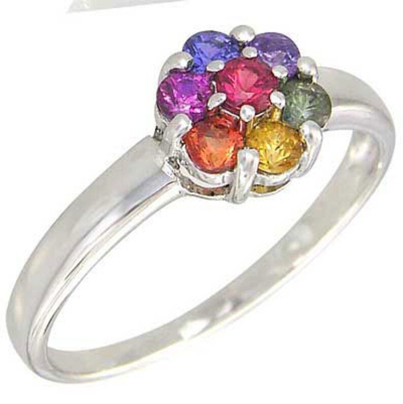 Multicolor Rainbow Sapphire Flower Cluster Ring 14K White Gold Etsy