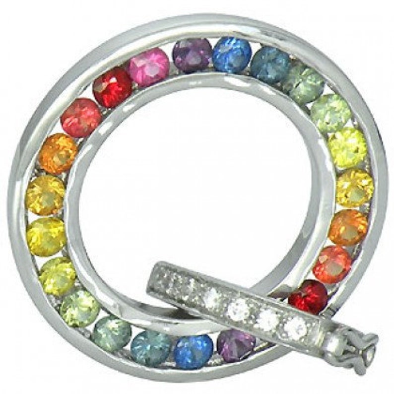 Multicolor Rainbow Sapphire /& Diamond Round Pendant 925 Sterling Silver 938-925 SKU 1.57ct tw