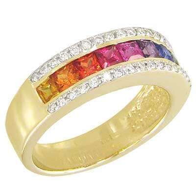 Rainbow Sapphire Diamond Wedding Ring Channel Set Half | Etsy